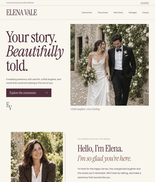 Elena Vale concept site homepage