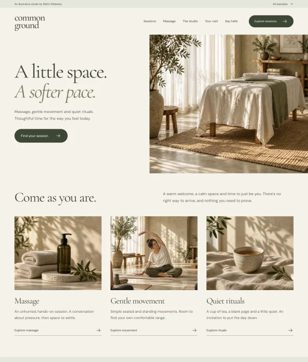 Common Ground concept site for a fictional wellness studio