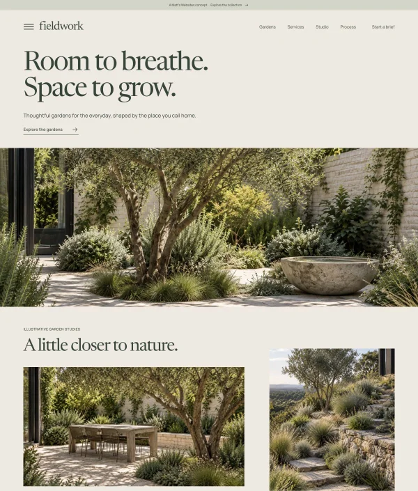 Fieldwork concept site for a fictional landscape design business