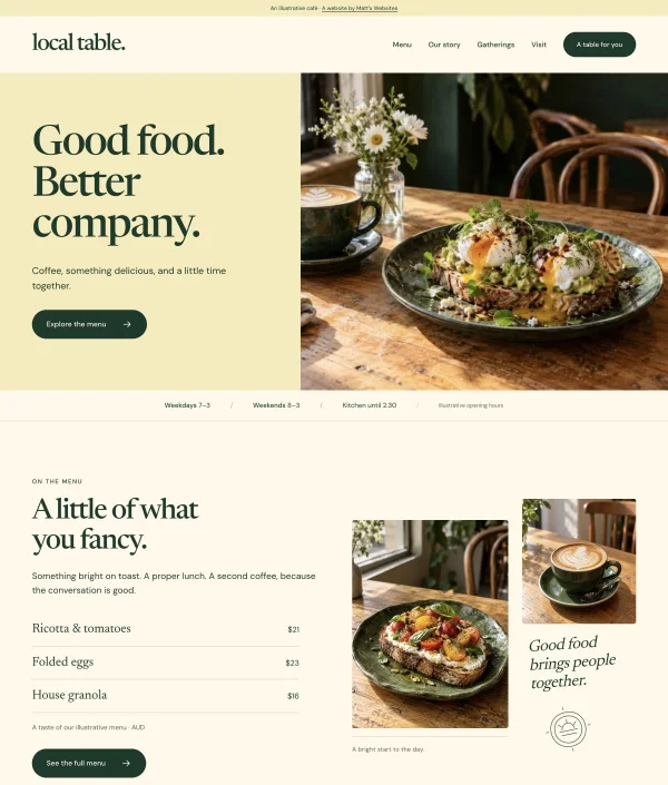 Local Table concept site for a fictional cafe