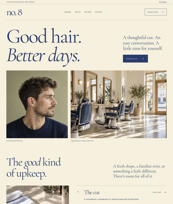 No. 8 concept site for a fictional barbershop