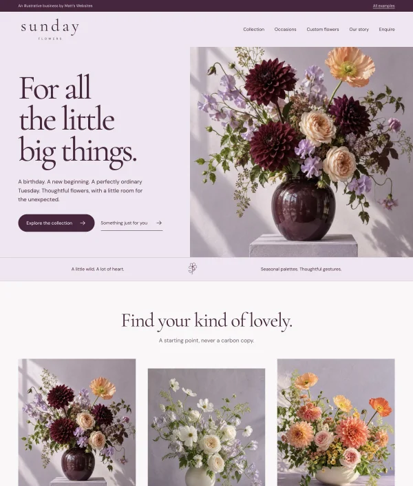 Sunday Flowers concept site for a fictional florist